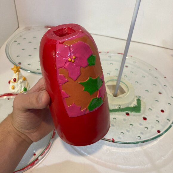 Vintage Holiday 3 Tier Serving Stray Grandma Christmas Tree Ceramic Glass Unique - Picture 14 of 16